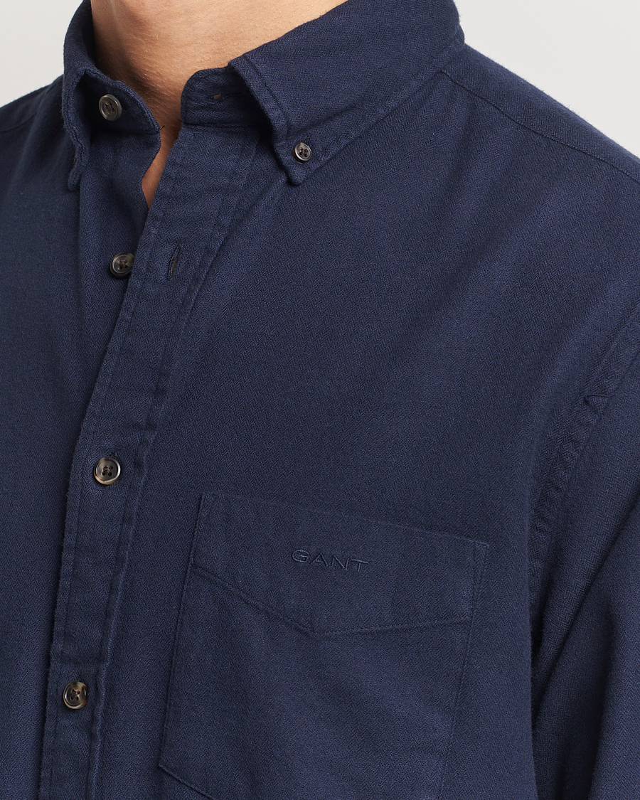 Uomini | Camicie | GANT | Regular Herringbone Flannel Shirt Evening Blue