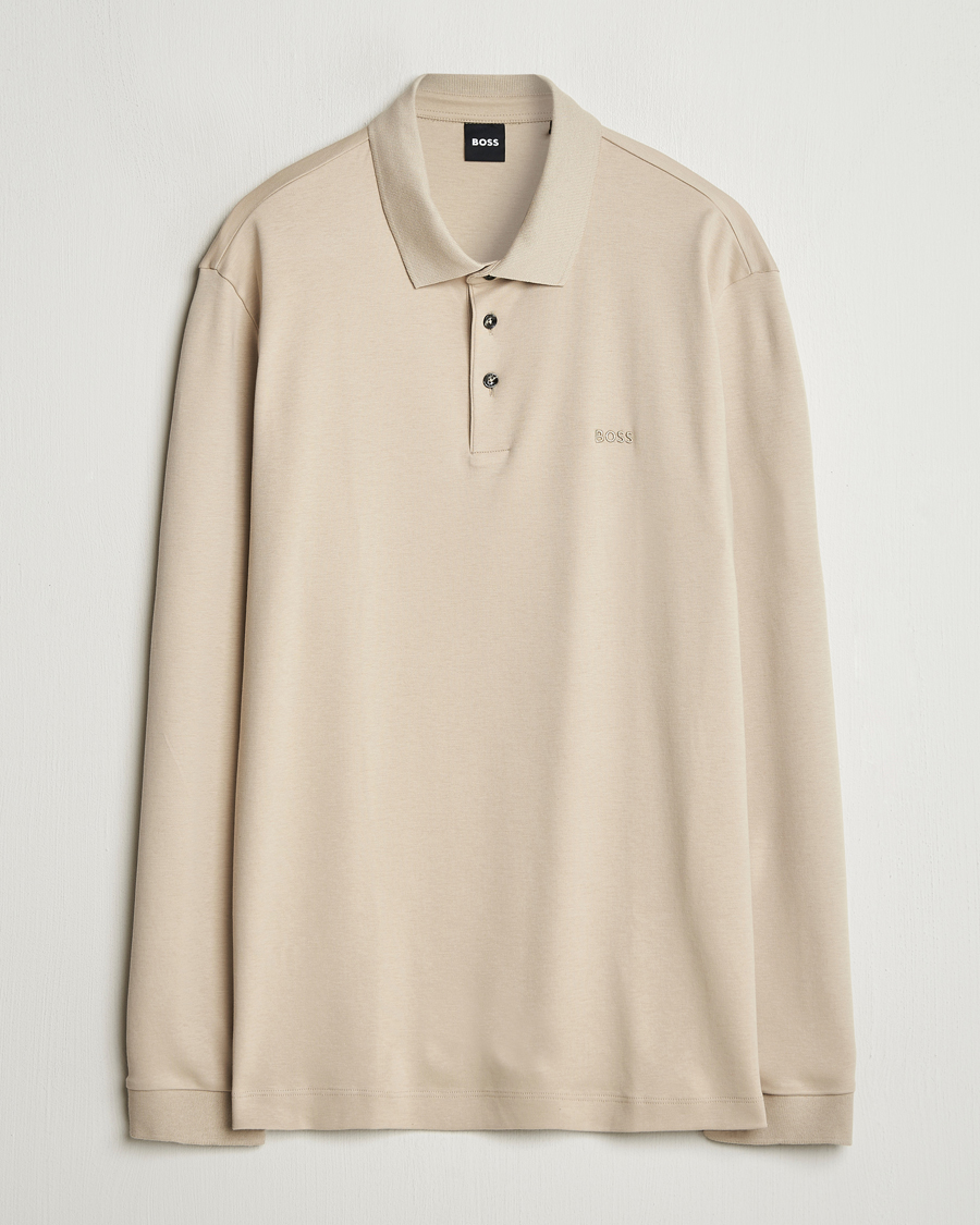 Uomini | Maglieria | BOSS BLACK | Pado Mercerized Long Sleeve Polo Light Beige