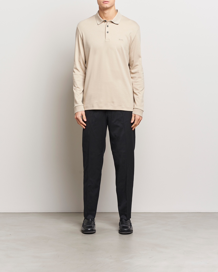 Uomini | Maglieria | BOSS BLACK | Pado Mercerized Long Sleeve Polo Light Beige