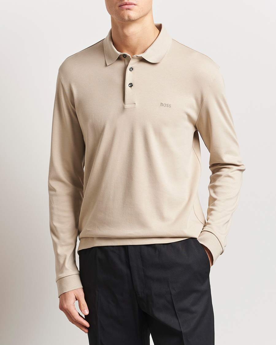 Uomini | Maglieria | BOSS BLACK | Pado Mercerized Long Sleeve Polo Light Beige