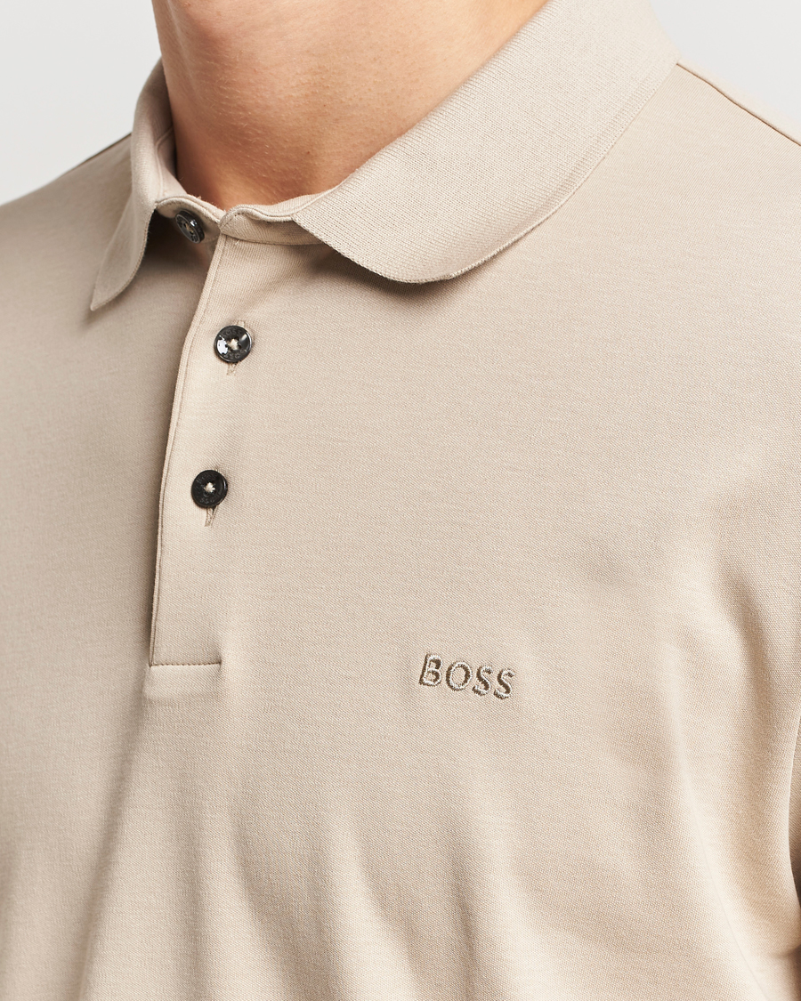 Uomini | Maglieria | BOSS BLACK | Pado Mercerized Long Sleeve Polo Light Beige