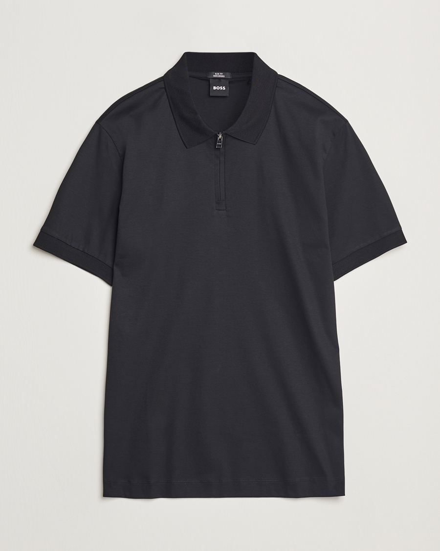 Uomini | Polo | BOSS BLACK | Paras Mercerized Half Zip Polo Black