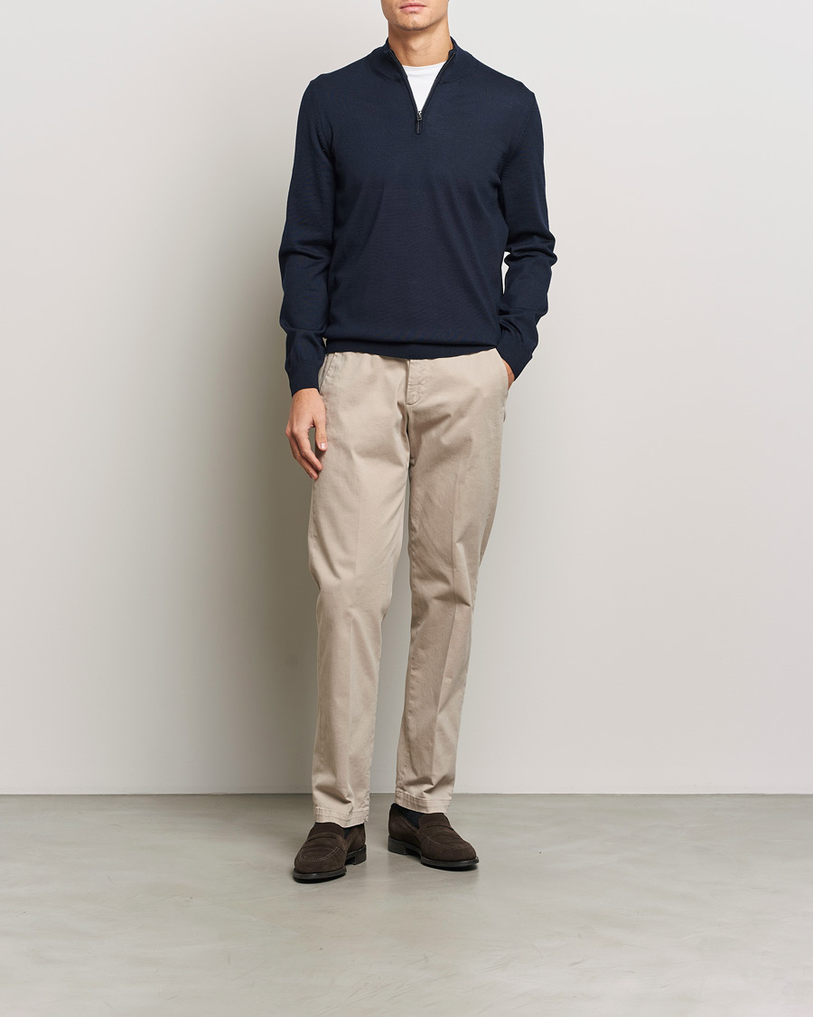 Uomini | Maglieria | BOSS BLACK | Ebenji Merino Knitted Half Zip Dark Blue