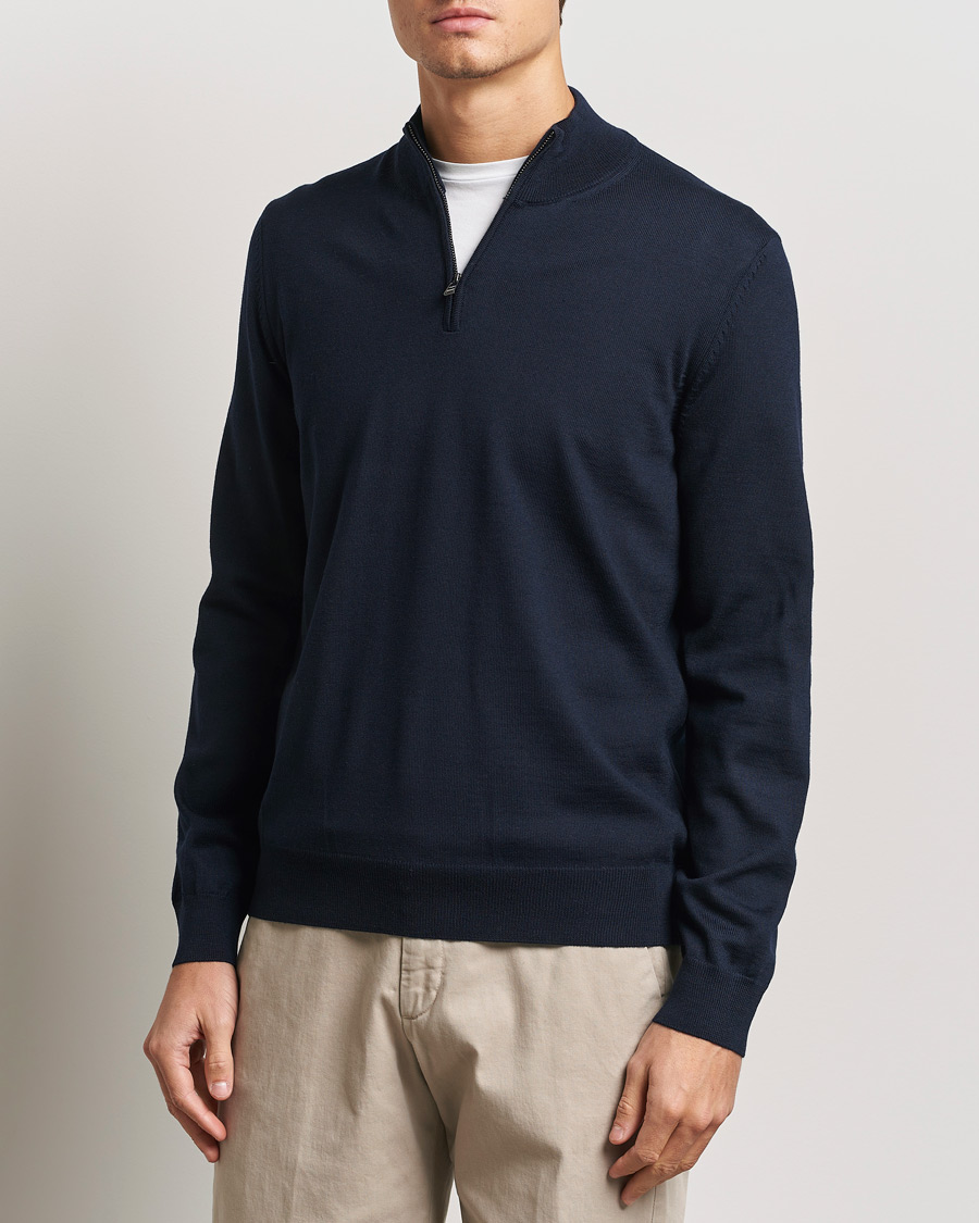 Uomini | Maglieria | BOSS BLACK | Ebenji Merino Knitted Half Zip Dark Blue