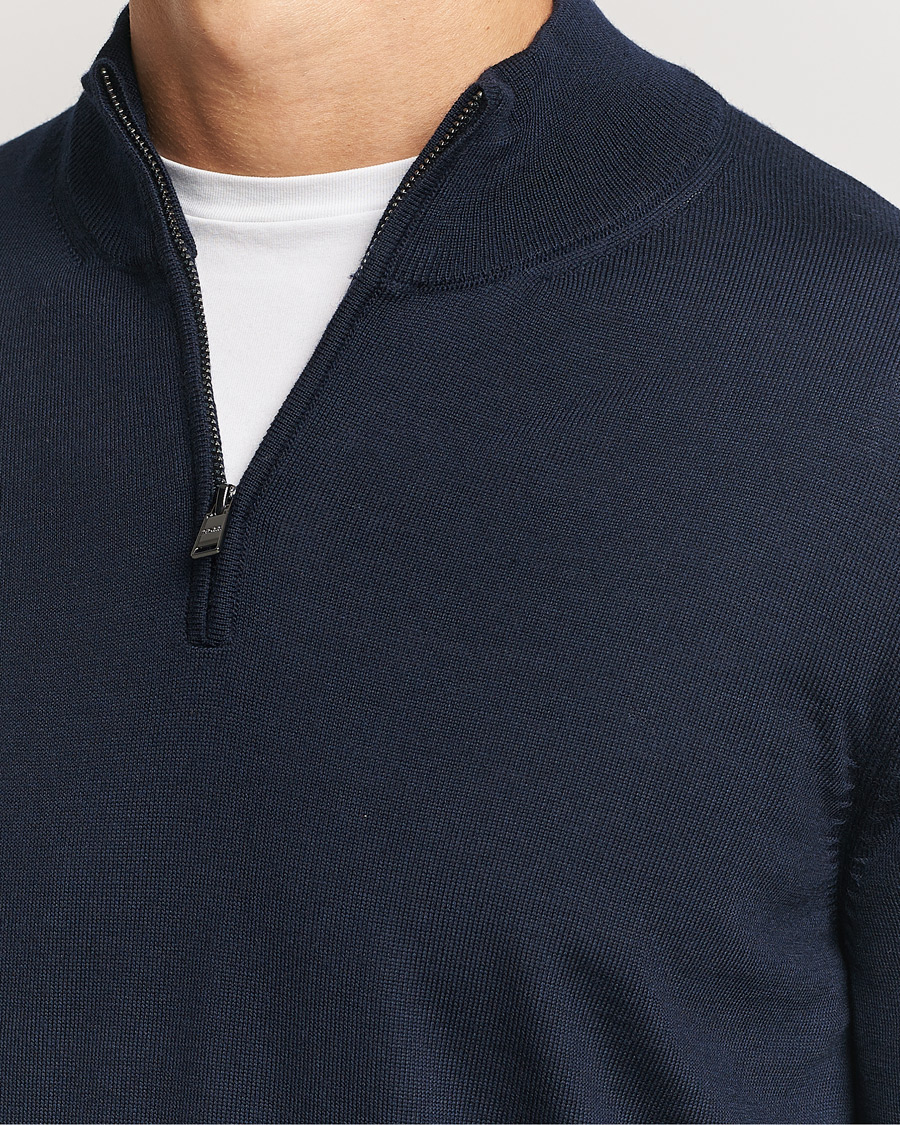 Uomini | Maglieria | BOSS BLACK | Ebenji Merino Knitted Half Zip Dark Blue