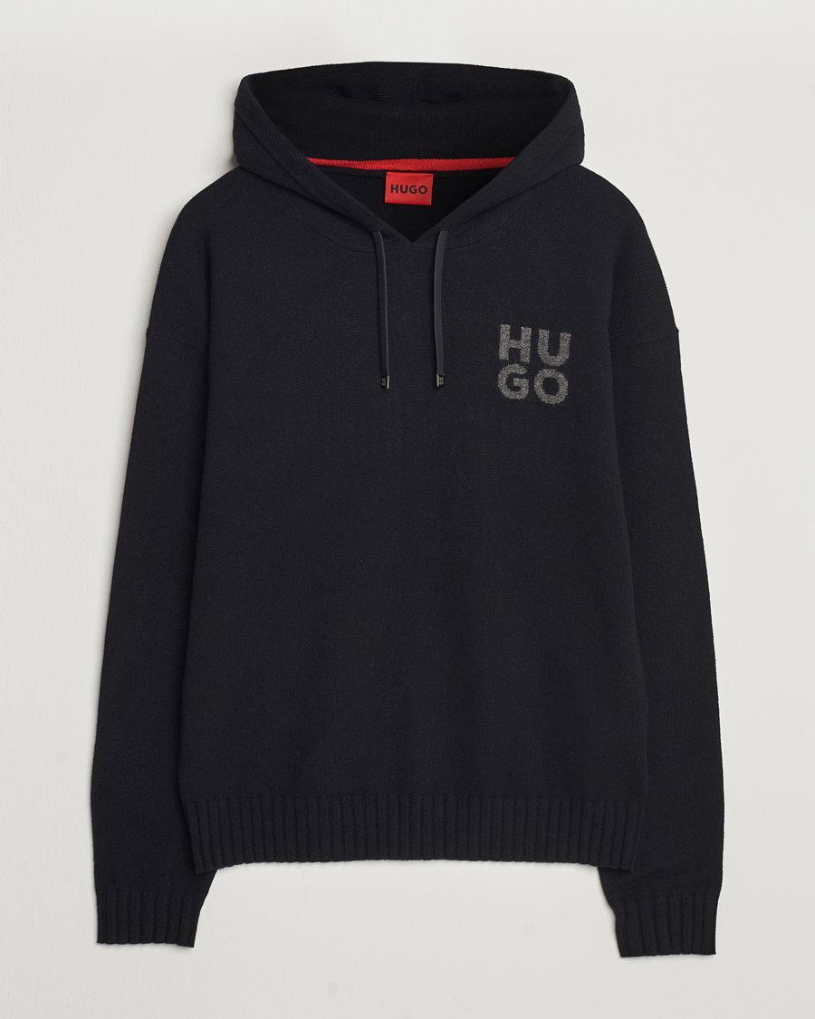 Uomini | Maglieria | HUGO | San Henry Wool Knitted Hoodie Black