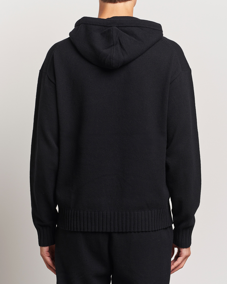 Uomini | Maglieria | HUGO | San Henry Wool Knitted Hoodie Black