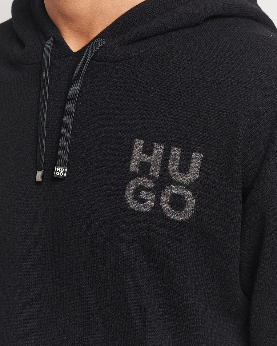 Uomini | Maglieria | HUGO | San Henry Wool Knitted Hoodie Black