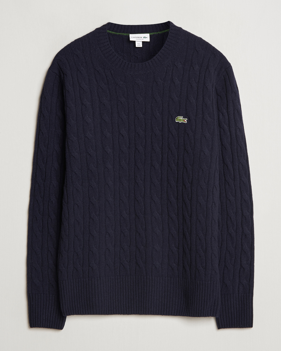Uomini | Maglieria | Lacoste | Carded Wool Cable Crew Neck Navy