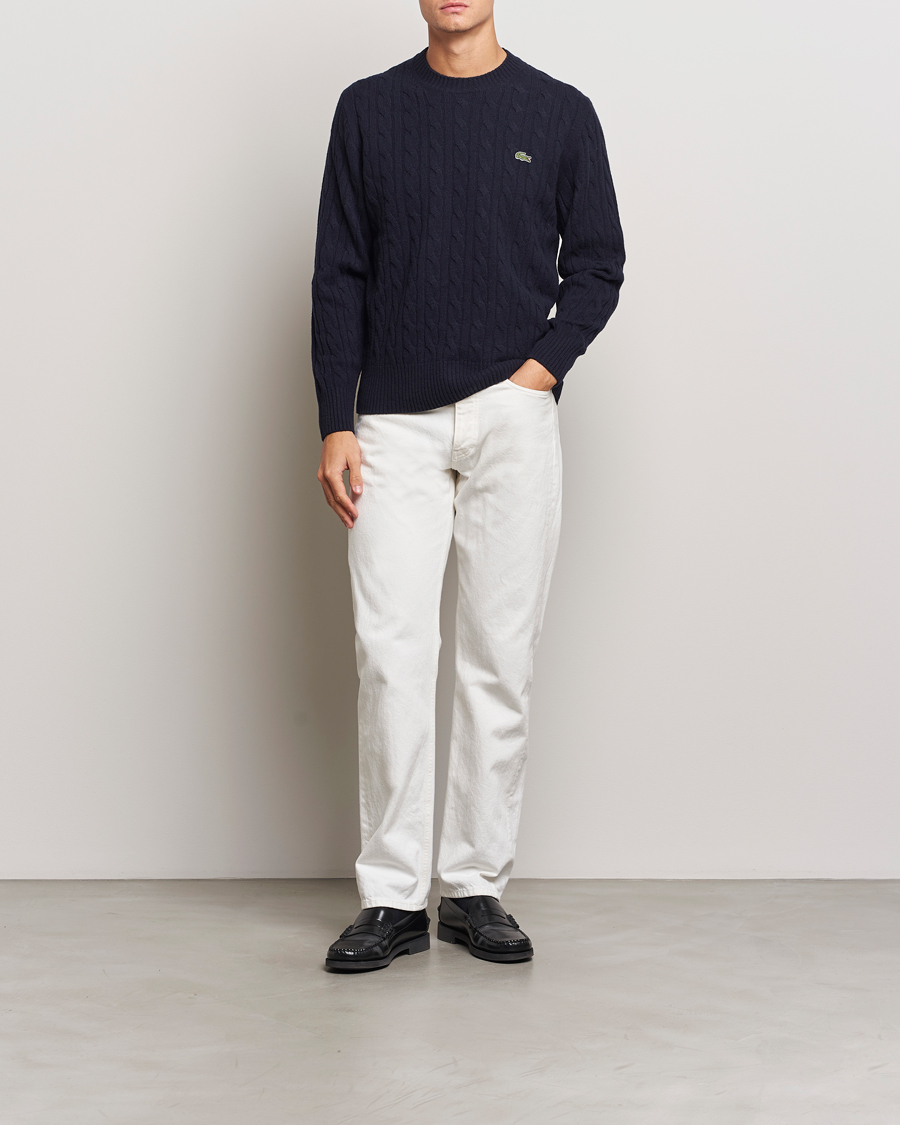 Uomini | Maglieria | Lacoste | Carded Wool Cable Crew Neck Navy