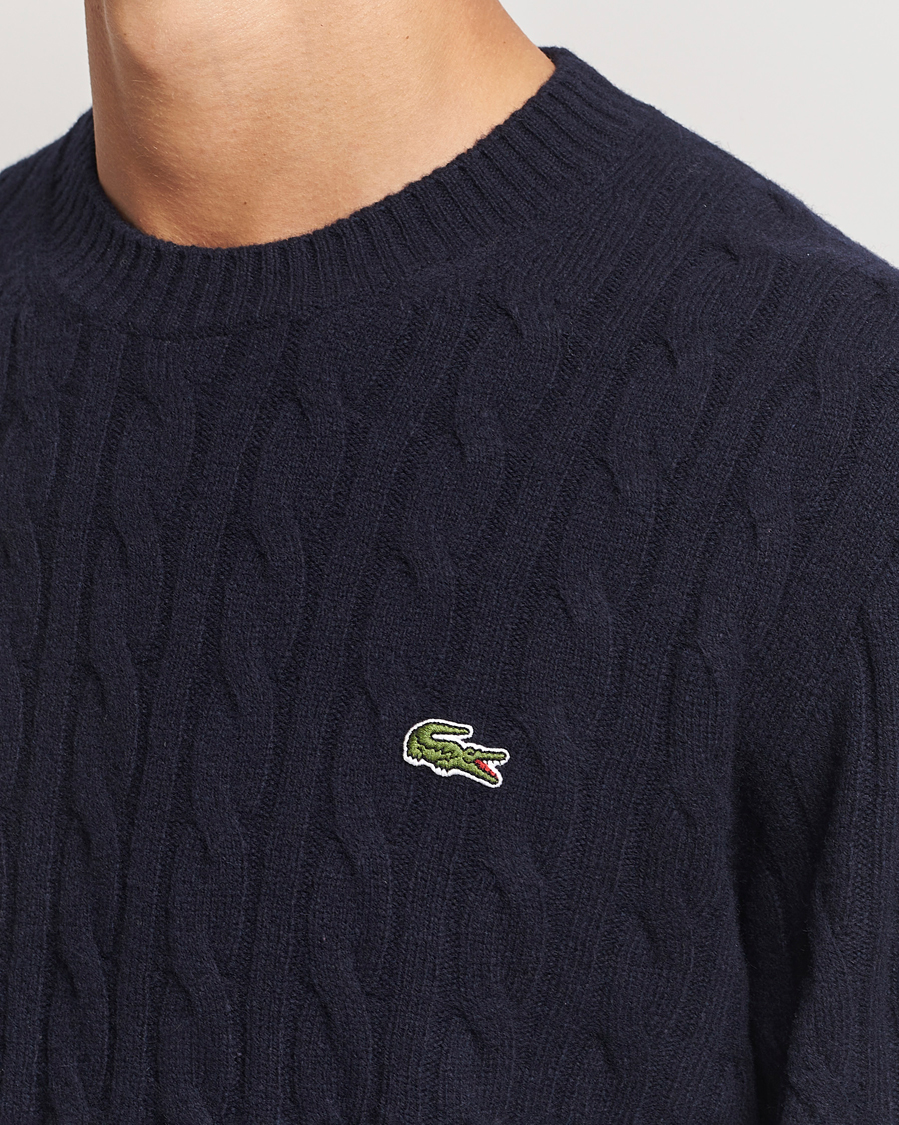 Uomini | Maglieria | Lacoste | Carded Wool Cable Crew Neck Navy