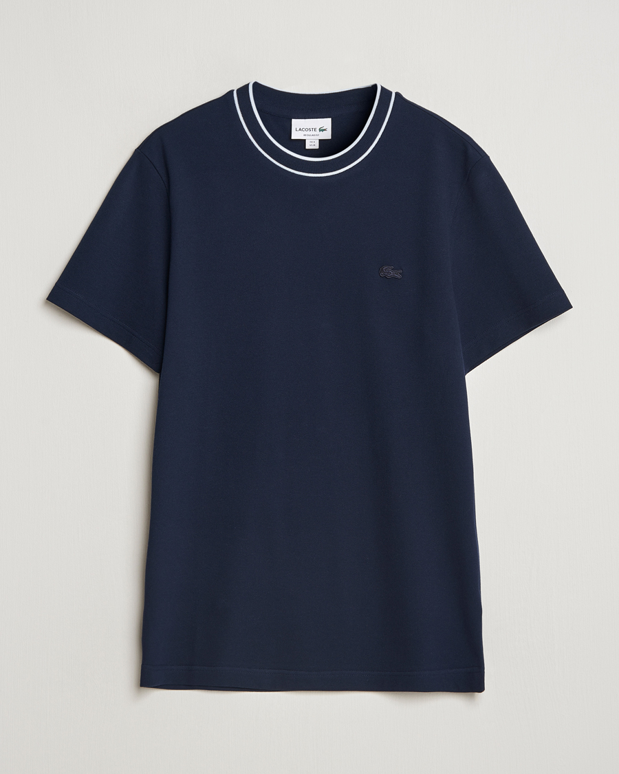 Uomini | T-shirt | Lacoste | Contrast Rib Piqué T-Shirt Navy Blue