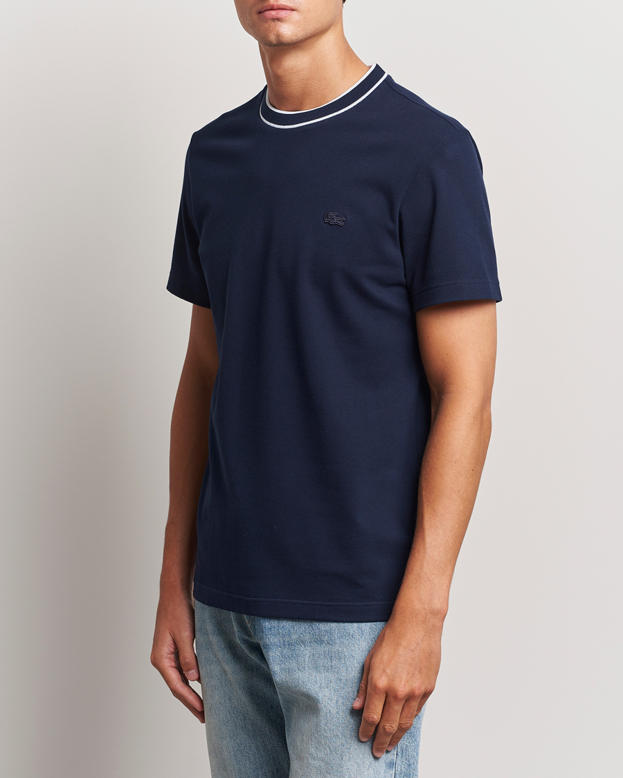 Uomini | T-shirt | Lacoste | Contrast Rib Piqué T-Shirt Navy Blue