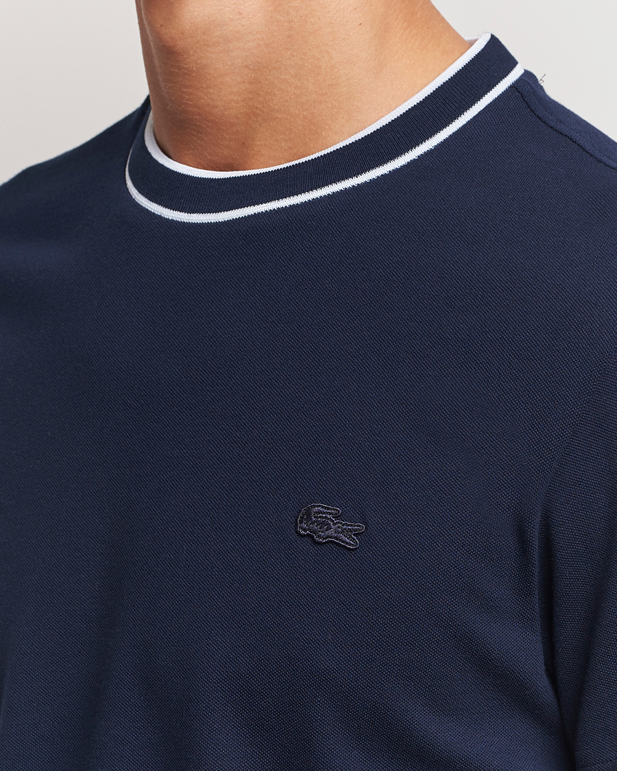 Uomini | T-shirt | Lacoste | Contrast Rib Piqué T-Shirt Navy Blue