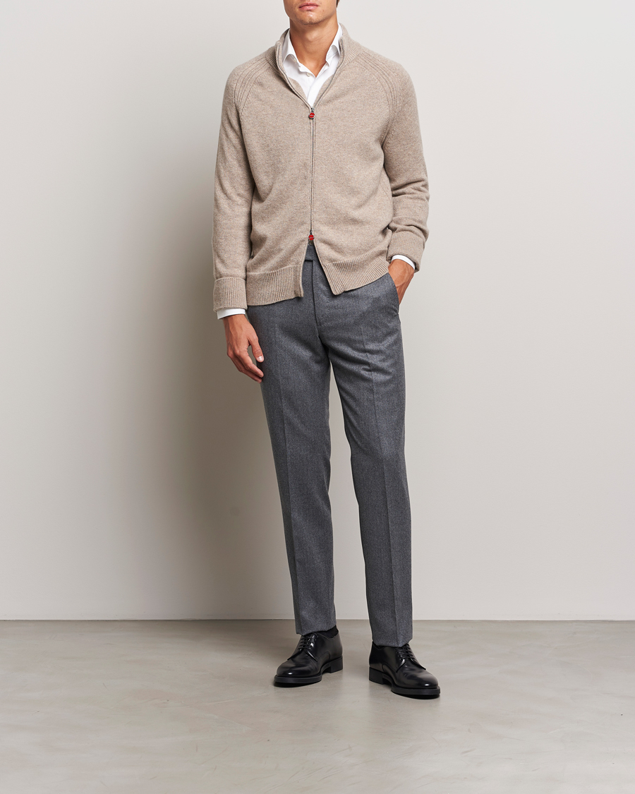 Uomini | Maglieria | Kiton | Cashmere Raglan Full Zip Beige