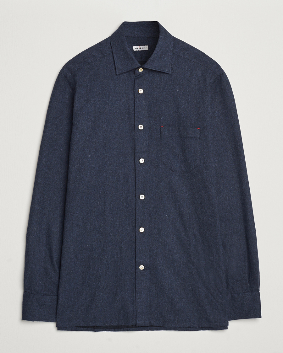 Uomini | Camicie | Kiton | Soft Flannel Sport Shirt Navy