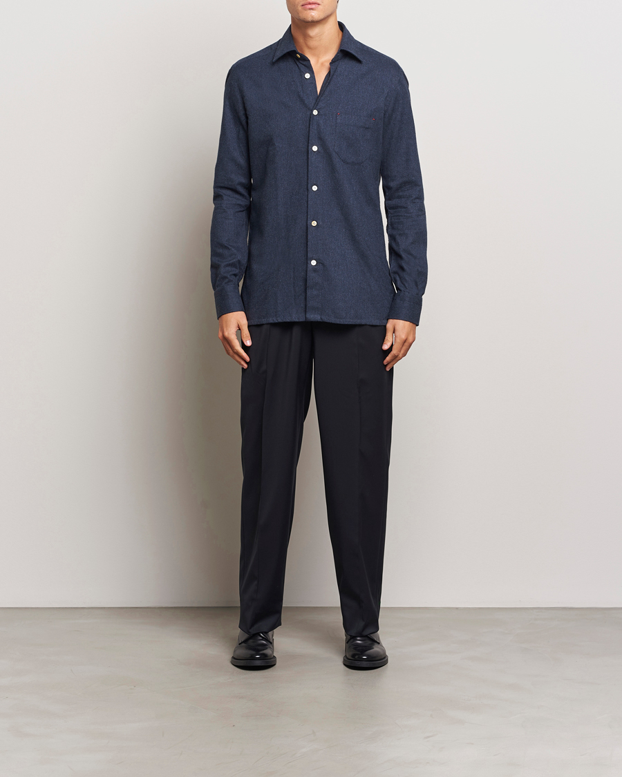 Uomini | Camicie | Kiton | Soft Flannel Sport Shirt Navy