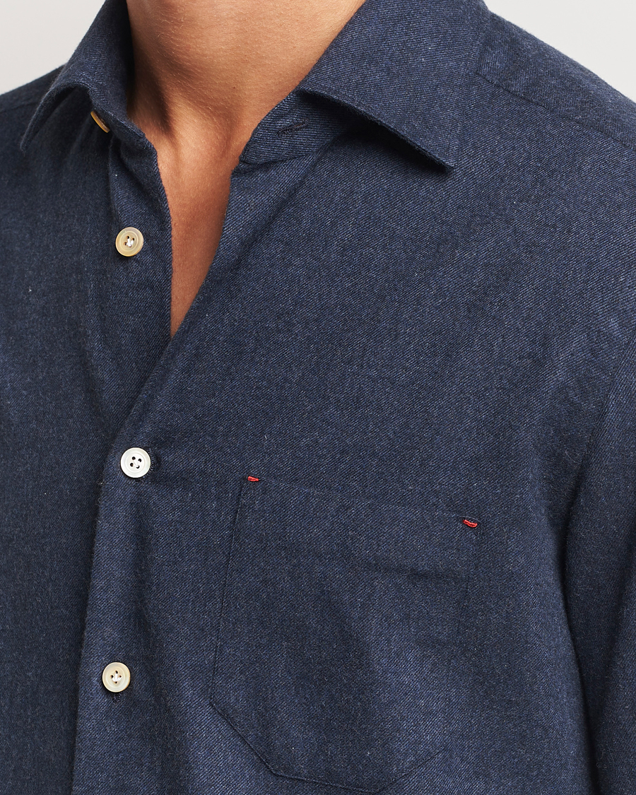 Uomini | Camicie | Kiton | Soft Flannel Sport Shirt Navy
