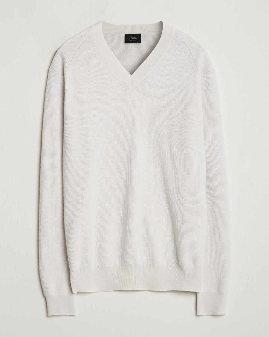 Uomini | Maglieria | Brioni | Rib Cashmere V-Neck Sweater Light Grey