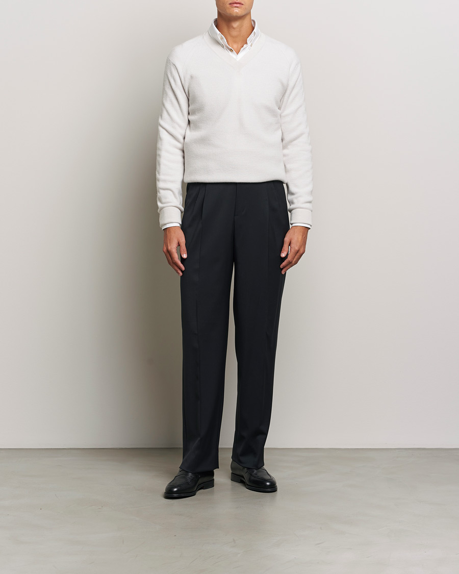 Uomini | Maglieria | Brioni | Rib Cashmere V-Neck Sweater Light Grey