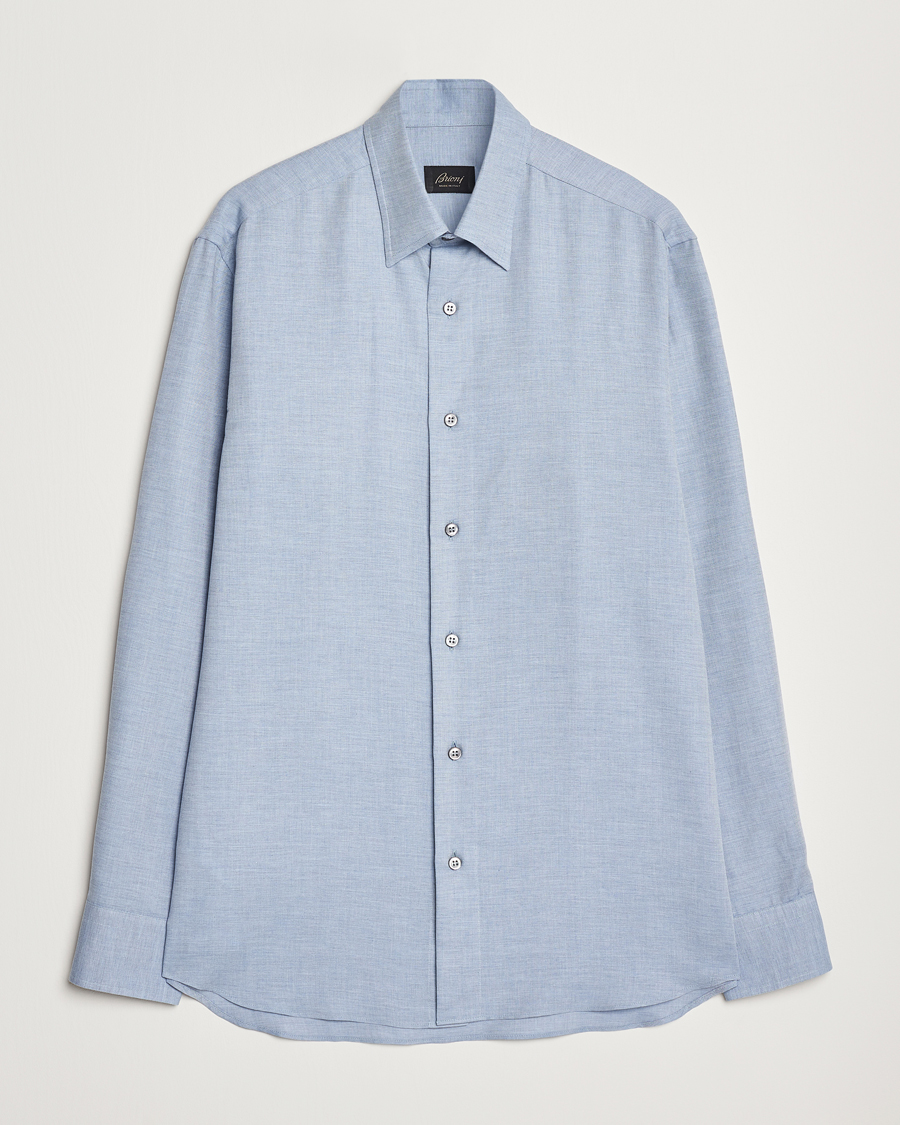 Uomini | Camicie | Brioni | Cotton/Cashmere Flannel Shirt Light Blue
