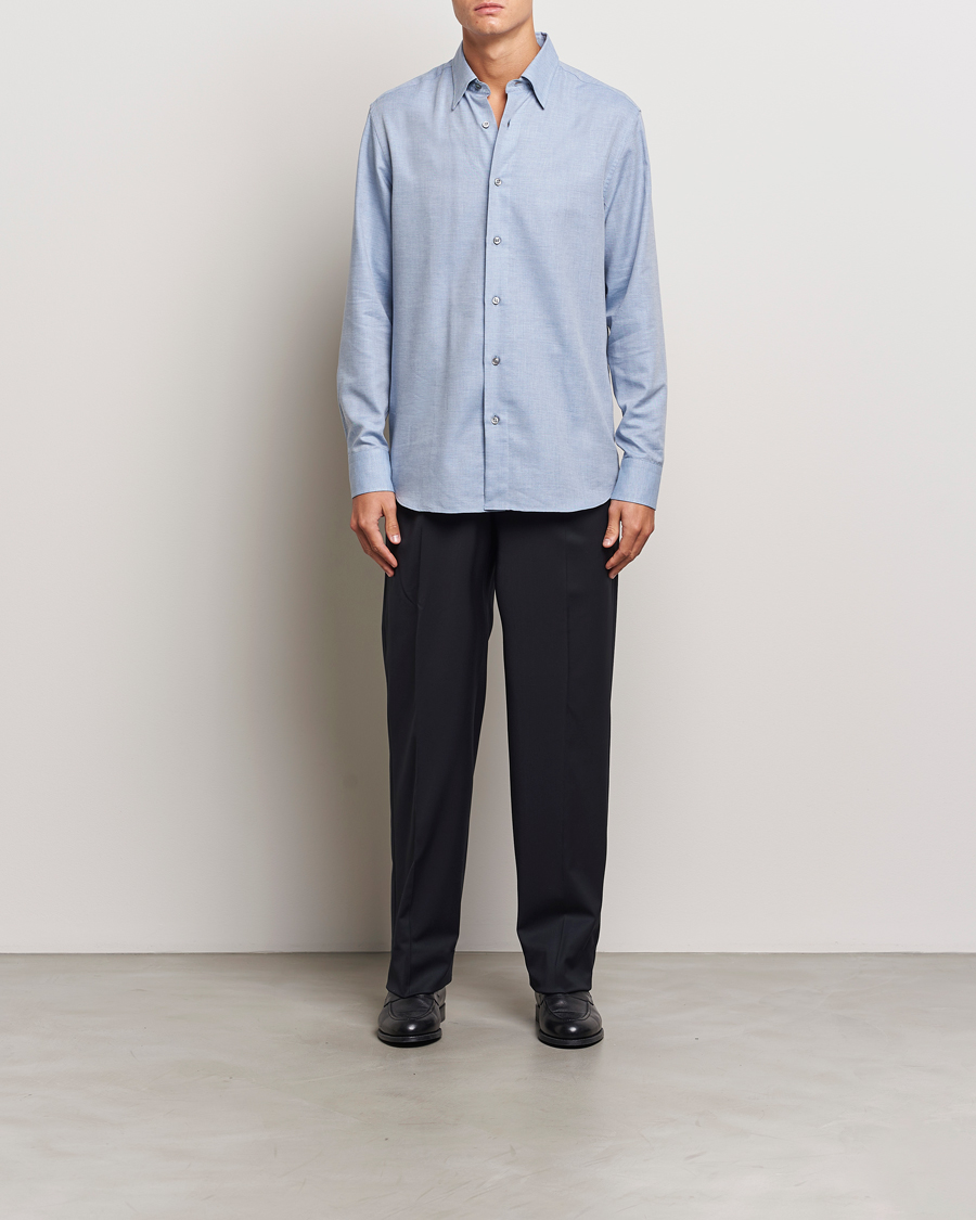 Uomini | Camicie | Brioni | Cotton/Cashmere Flannel Shirt Light Blue