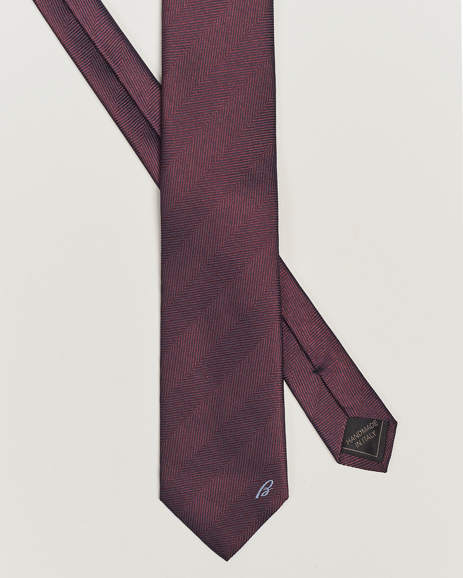 Uomini | Brioni Herringbone Silk Tie Burgundy | Brioni | Herringbone Silk Tie Burgundy