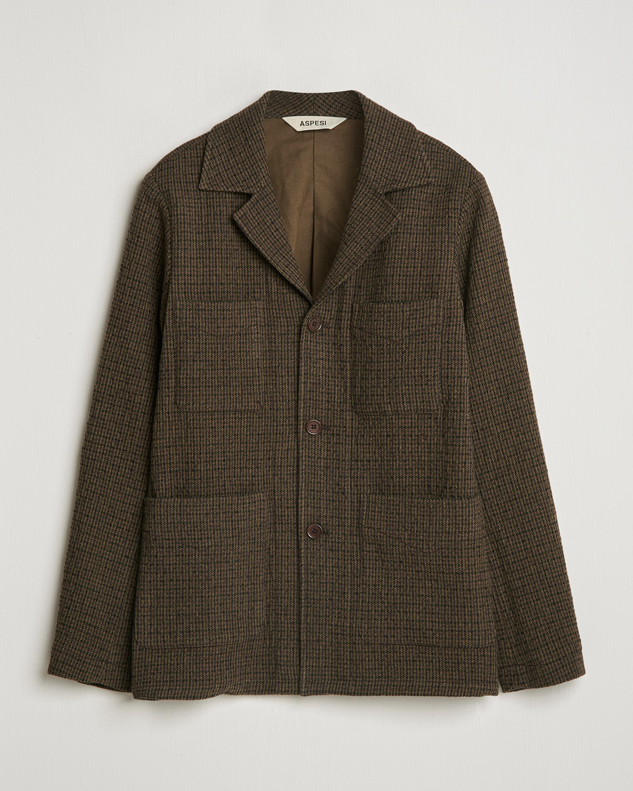 Uomini | Giacche | Aspesi | Wool Houndstooth Jacket Dark Brown