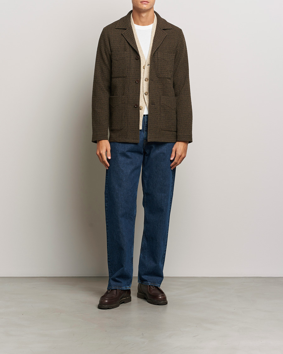 Uomini | Giacche | Aspesi | Wool Houndstooth Jacket Dark Brown