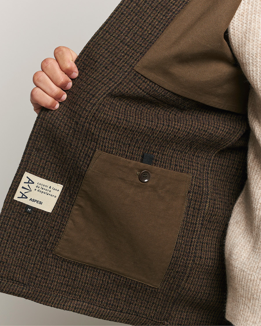 Uomini | Giacche | Aspesi | Wool Houndstooth Jacket Dark Brown