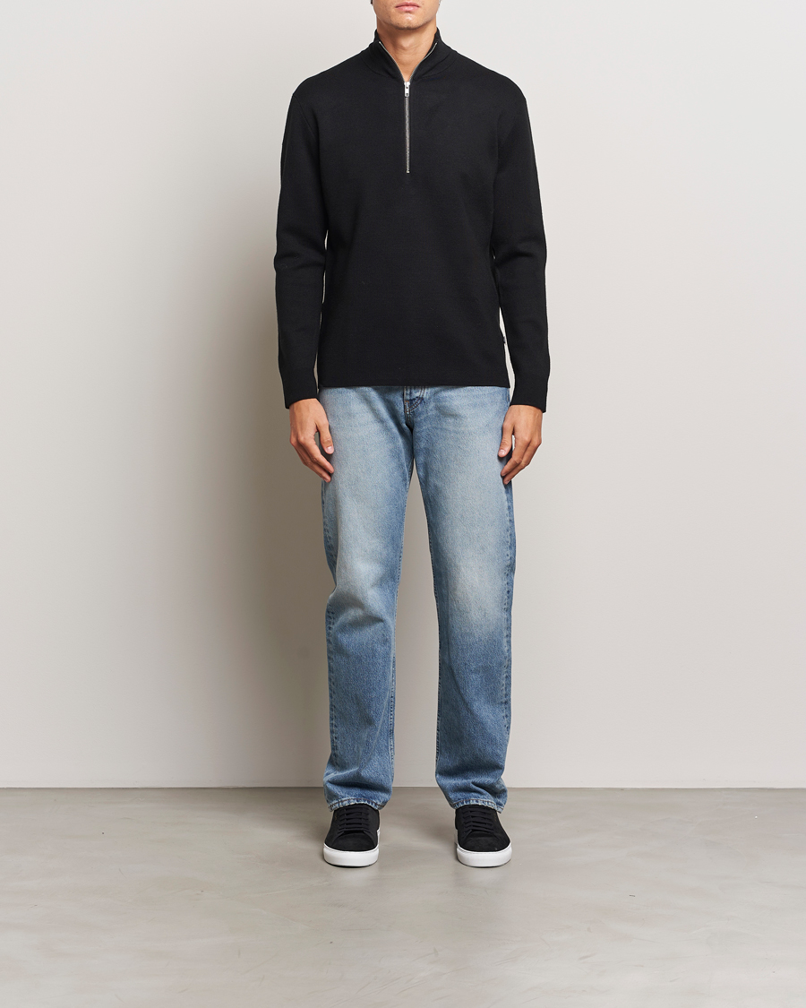 Uomini | Maglieria | NN07 | Harald Cotton/Modal Half Zip Black