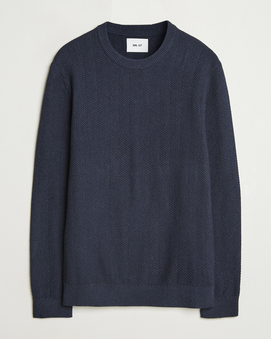 Uomini | Maglieria | NN07 | Pete Cotton Knitted Crew Neck Navy Melange