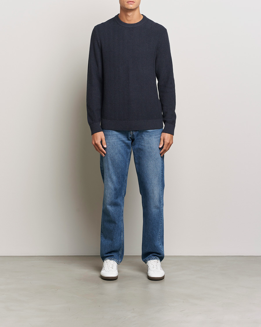 Uomini | Maglieria | NN07 | Pete Cotton Knitted Crew Neck Navy Melange