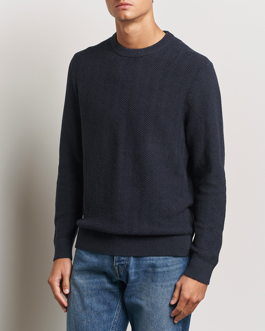 Uomini | Maglieria | NN07 | Pete Cotton Knitted Crew Neck Navy Melange