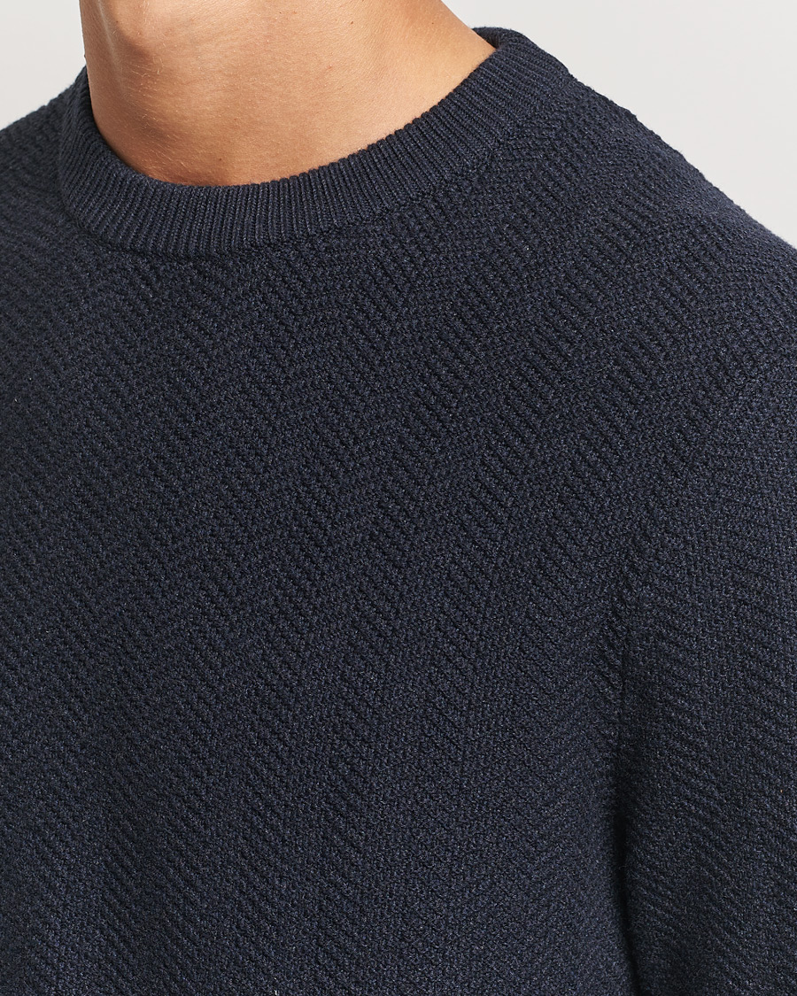 Uomini | Maglieria | NN07 | Pete Cotton Knitted Crew Neck Navy Melange