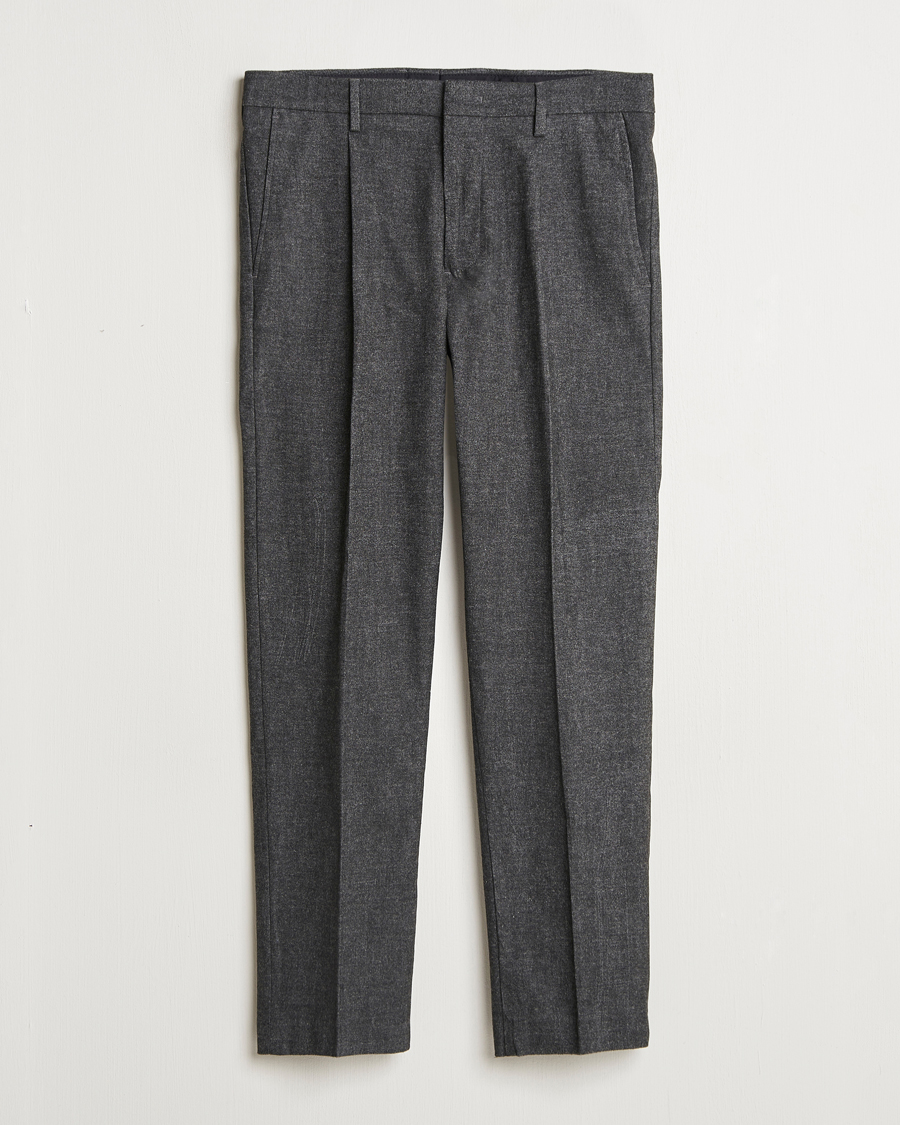 Uomini | Pantaloni | NN07 | Bill Pleated Brushed Cotton Trousers Black Melange