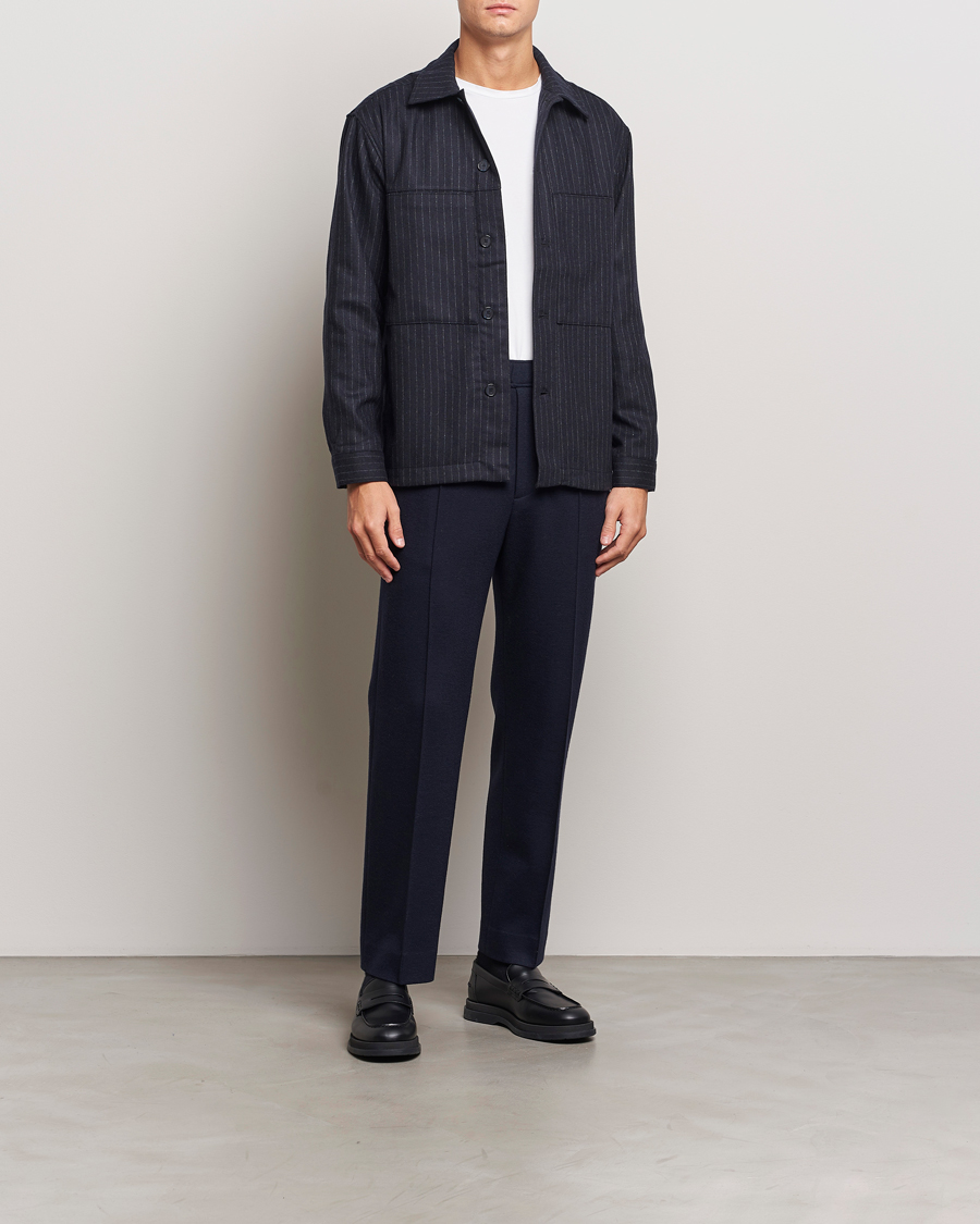 Uomini | Camicie | NN07 | Isak Wool Overshirt Navy Blue Pinstripe