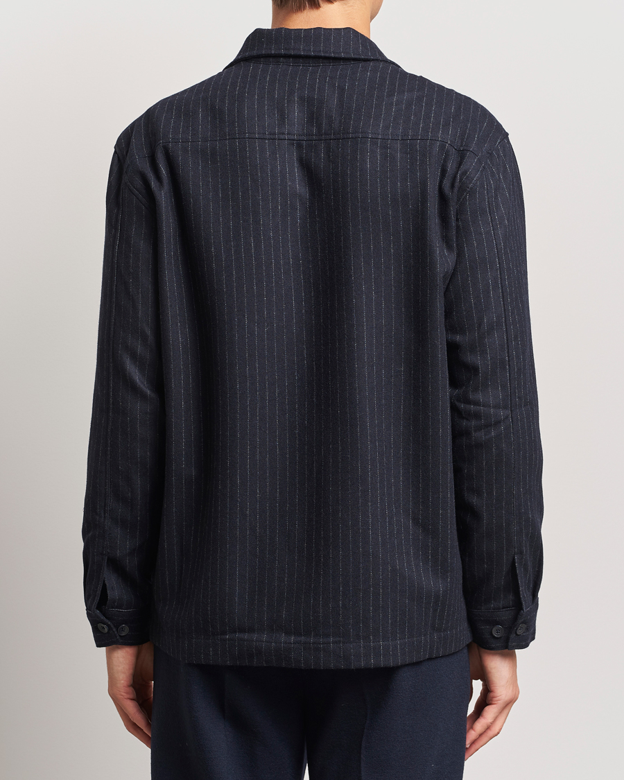 Uomini | Camicie | NN07 | Isak Wool Overshirt Navy Blue Pinstripe