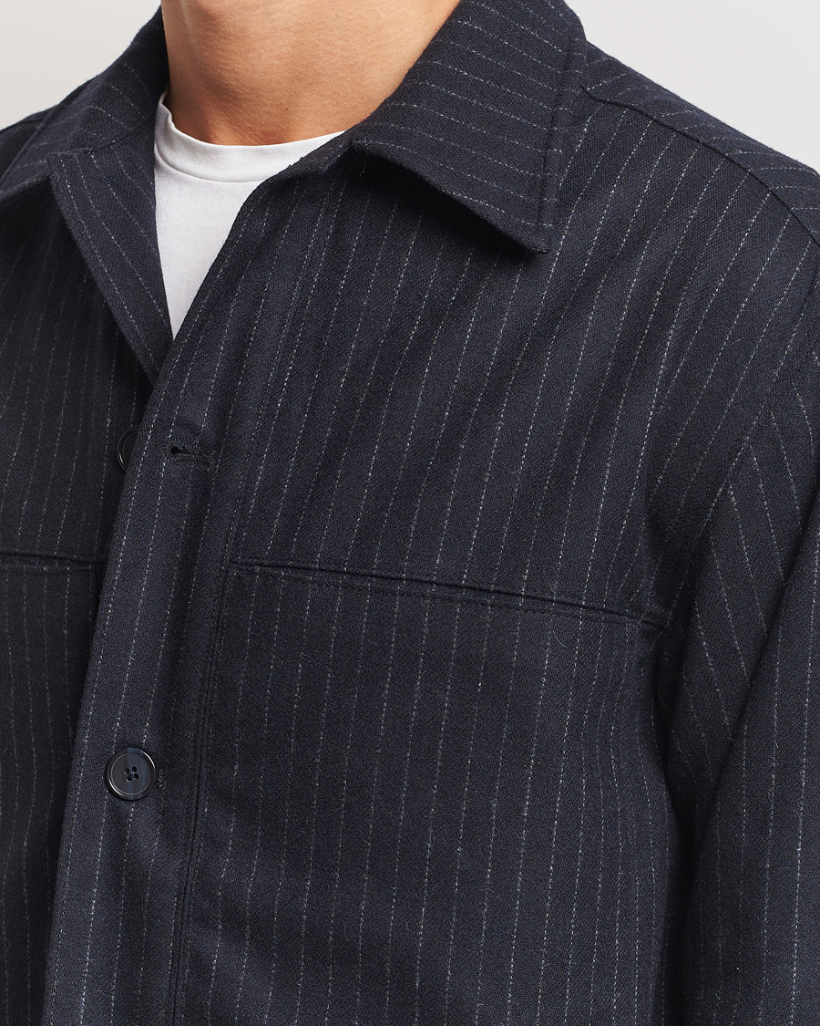 Uomini | Camicie | NN07 | Isak Wool Overshirt Navy Blue Pinstripe