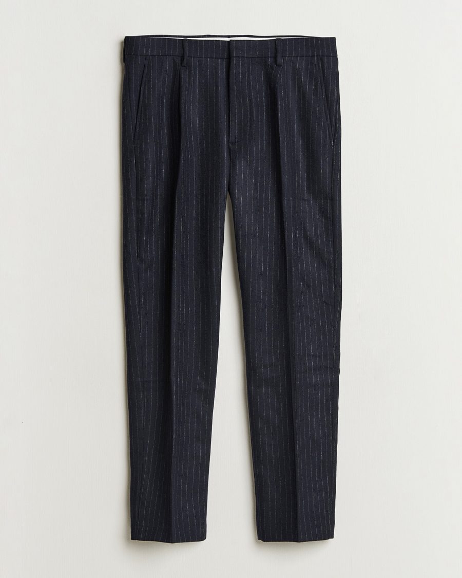 Uomini | Pantaloni | NN07 | Bill Wool Pleated Trousers Navy Blue Pinstripe