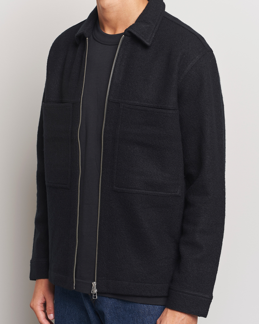 Uomini | Maglieria | NN07 | Isak Boiled Wool Full Zip Black