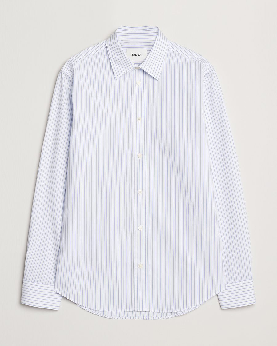 Uomini | Camicie | NN07 | Colby Poplin Striped Shirt White/Blue