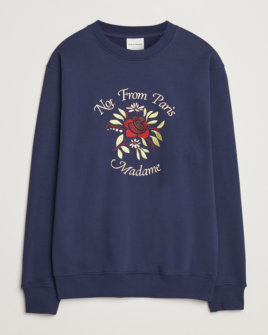 Uomini | Maglieria | Drôle de Monsieur | Flower Slogan Sweatshirt Dark Navy