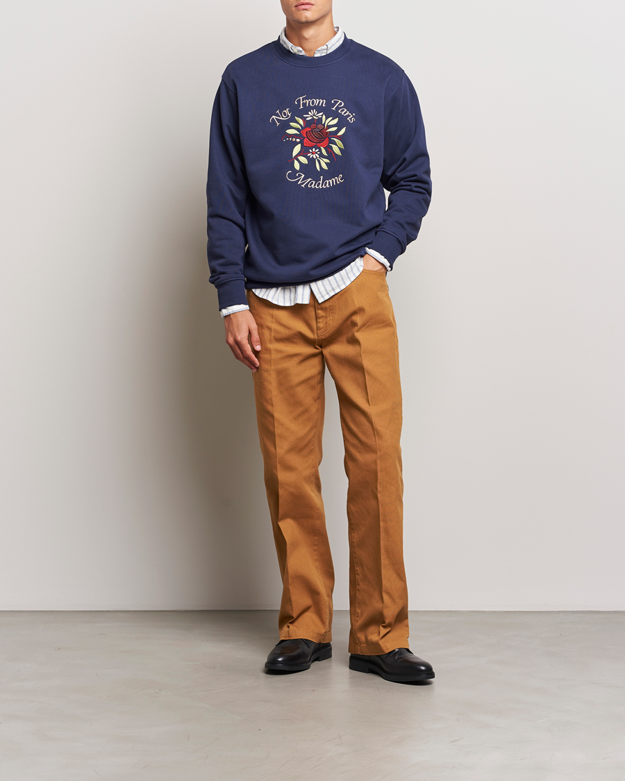 Uomini | Maglieria | Drôle de Monsieur | Flower Slogan Sweatshirt Dark Navy