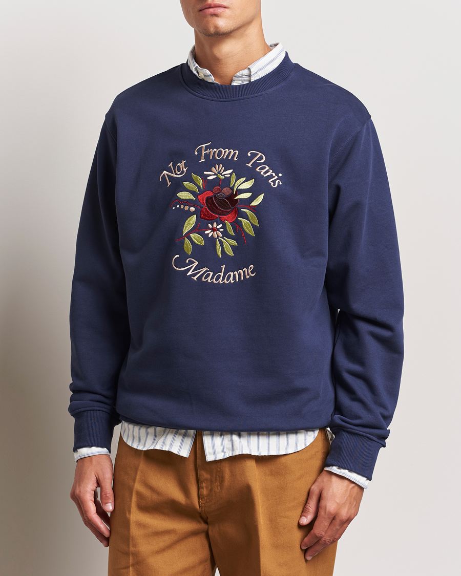 Uomini | Maglieria | Drôle de Monsieur | Flower Slogan Sweatshirt Dark Navy