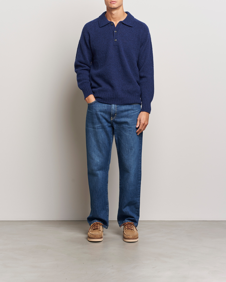 Uomini | Maglieria | Howlin' | Brushed Wool Polo Magic Blue