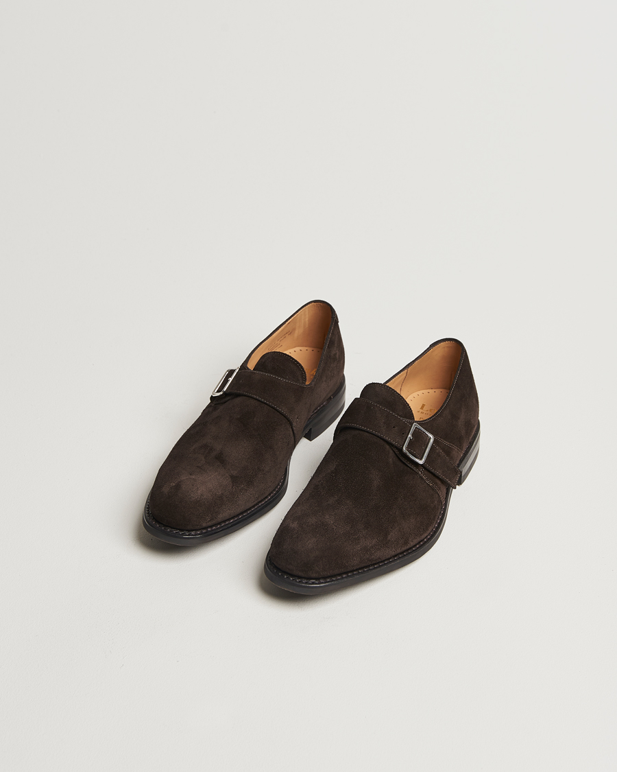 Uomini | Scarpe con cinturino alla caviglia | Loake 1880 | 357 Suede Single Monk Dark Brown