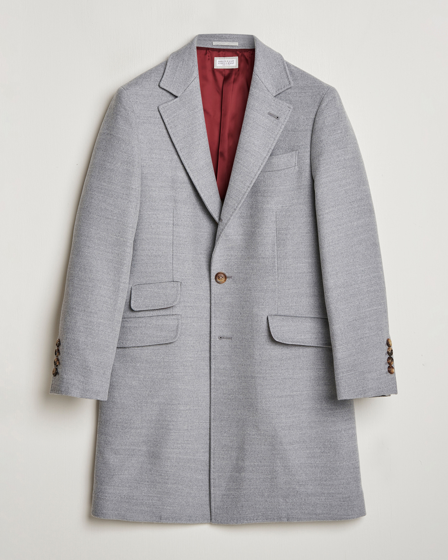 Uomini | Giacche | Brunello Cucinelli | Single Breasted Beaver Wool Coat Pearl Grey