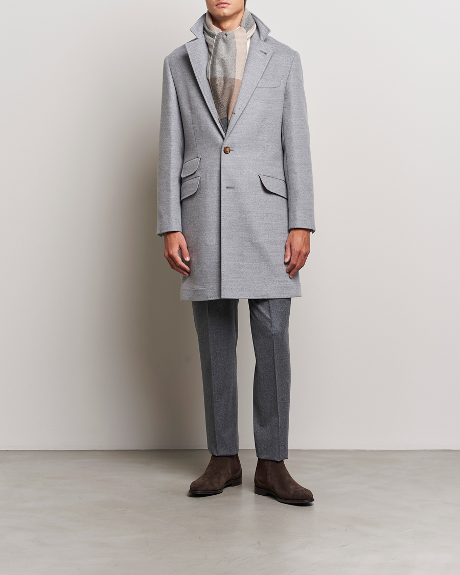 Uomini | Giacche | Brunello Cucinelli | Single Breasted Beaver Wool Coat Pearl Grey