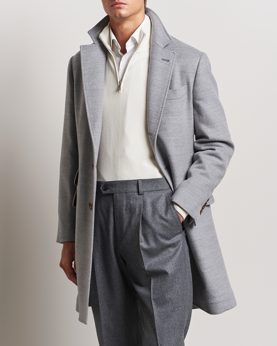 Uomini | Giacche | Brunello Cucinelli | Single Breasted Beaver Wool Coat Pearl Grey